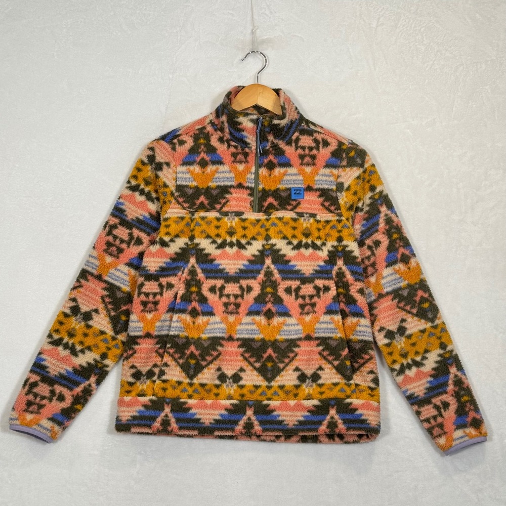 Billabong Multi-Color Aztec Sherpa Quarter Zip Fleece Small
